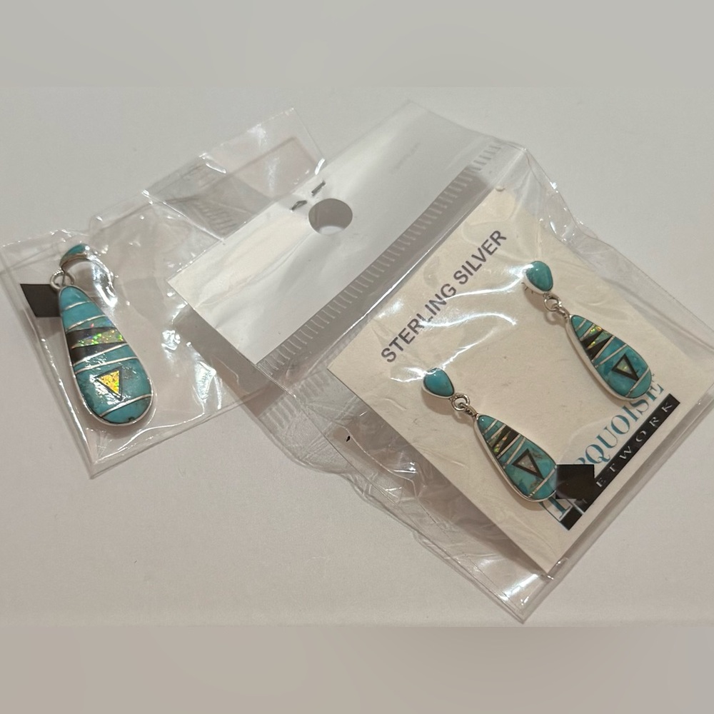 New Turquoise and Silver Earrings and Pendant Set